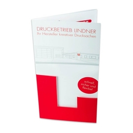 Falzprospekt 8 Seiten mit Formstanzung - Druckerei Lindner steht für: Kreative Drucksachen drucken, 3D -Pop-ups drucken,  Effektkarten drucken, Magic-Flyer drucken,Aufsteller drucken