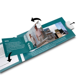 Jubiläumskarte mit abblätternder Broschüre Systemtechnik