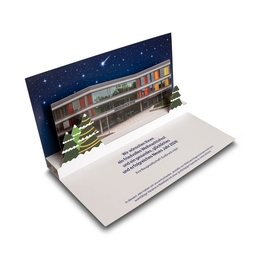 3D Pop-up Weihnachtskarte DIN lang   - Druckerei Lindner steht für: Kreative Drucksachen drucken, 3D -Pop-ups drucken,  Effektkarten drucken, Magic-Flyer drucken,Aufsteller drucken