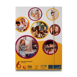 Deckelmappe 6 Seiten mit gelbem Gummizug  - Lindner druckt hochwertige Präsentationsmappe