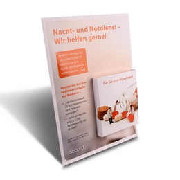 Thekenaufsteller Apotheken Notdienst - Lindner steht für Beratung - Kreation - Veredelung - Druck - Konfektionierung