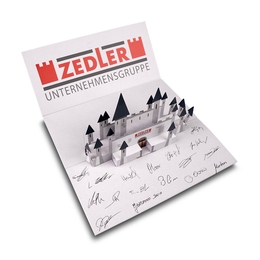 Neujahrskarte Zedler 3D Pop-Up - Lindner steht für Beratung - Kreation - Veredelung - Druck - Konfektionierung