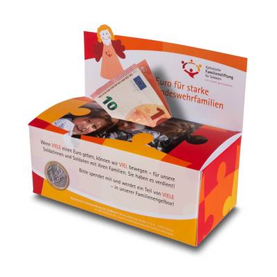 Spendenbox mit Rückwand - Endlosfaltkarten, 3D Pop-ups, Effektkarten - wir beraten Sie gerne!