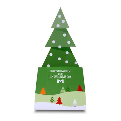 Schiebeaufsteller Weihnachtsbaum - Druckerei Lindner steht für: Kreative Drucksachen drucken, 3D -Pop-ups drucken,  Effektkarten drucken, Magic-Flyer drucken,Aufsteller drucken