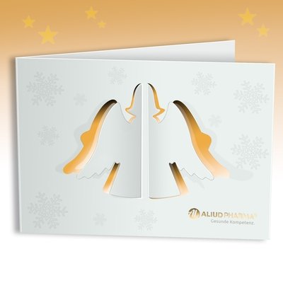 Weihnachtsklappkarte mit Engel - Ihr Hersteller für 3D Mailings, Effektkarten und Endlosfaltkarten