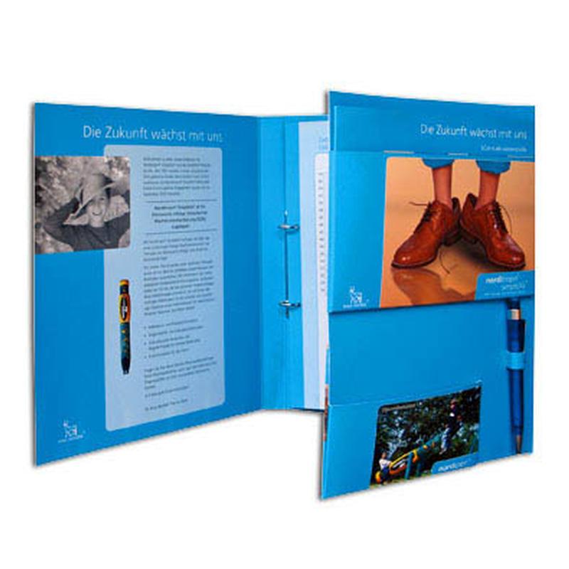 Blaue 6-Seiten Mappe mit Mechanik und Stifthalter